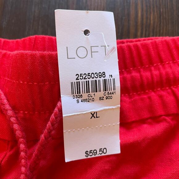 NWT Loft Linen Blend Pull On Elastic Waist Embroidered Shorts W/Tassel Ties XL - Picture 4 of 12